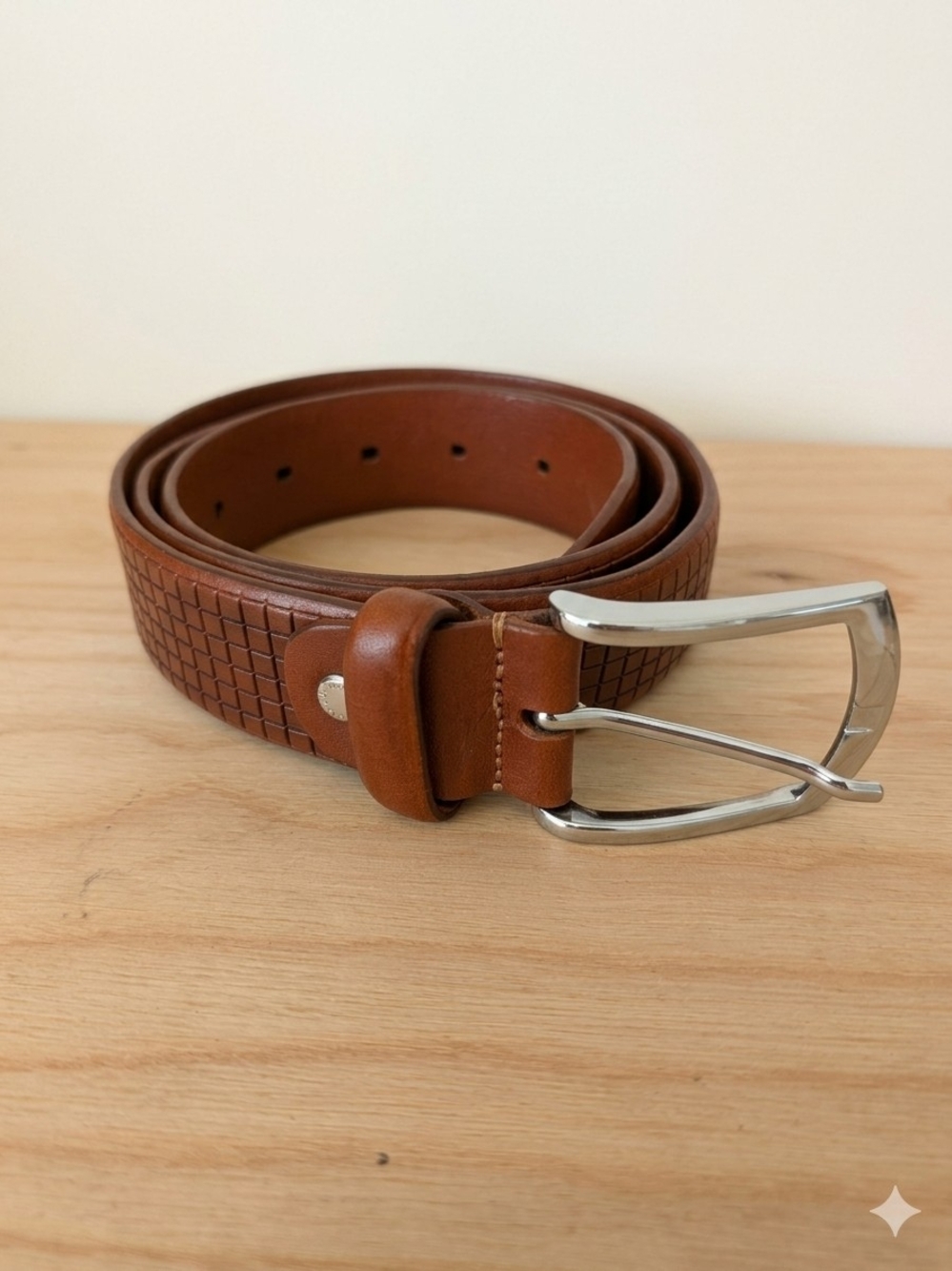 Vera Pelle Italian Cognac Leather Embossed Belt - Size 105/120 - Made in Italy